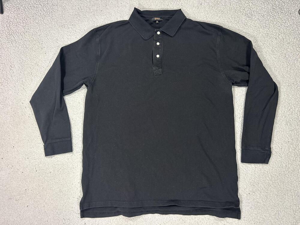 Quince Polo Shirt Mens XL Black Organic Cotton Long Sleeve Pique Knit Stretch